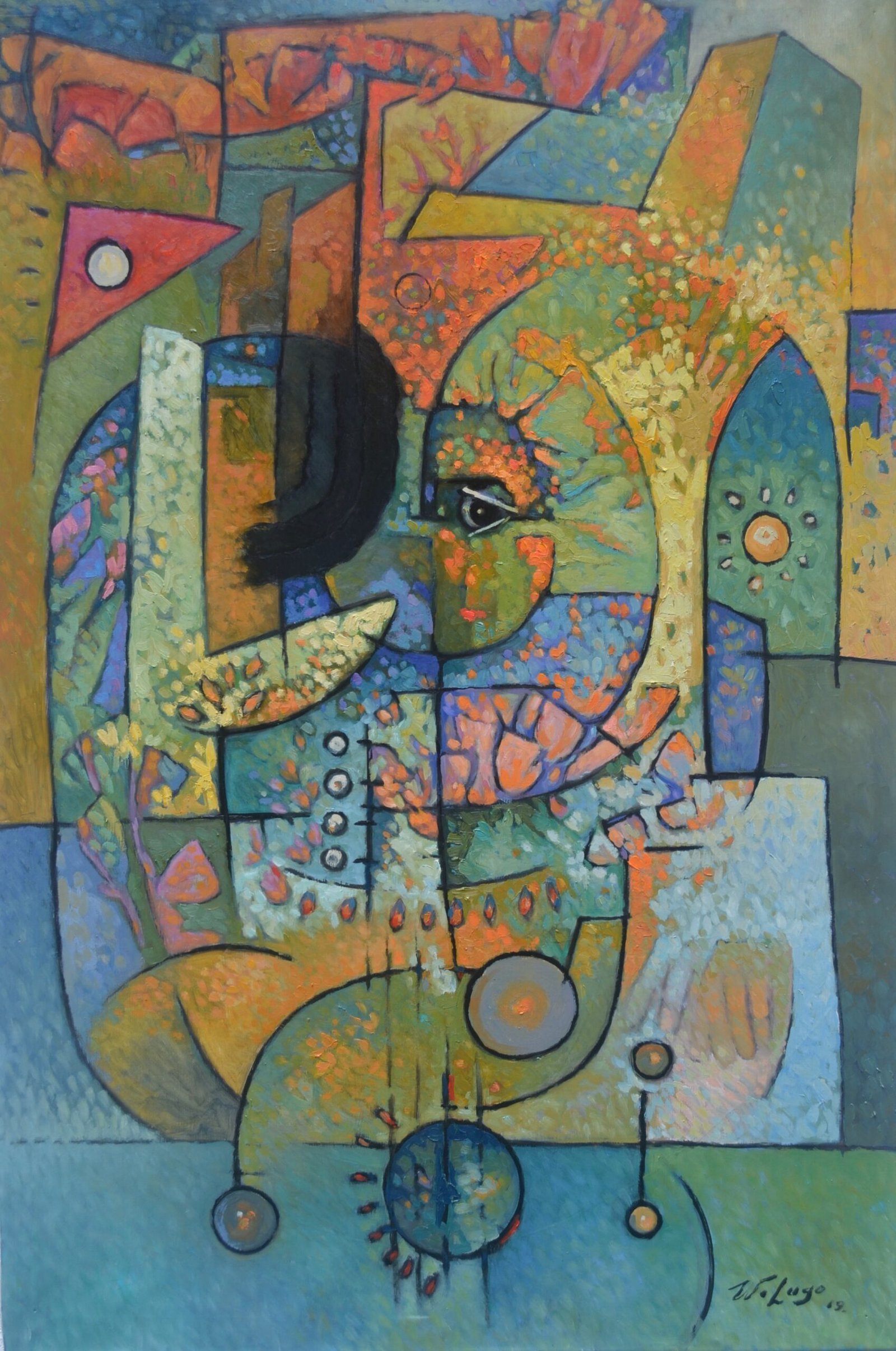 Niña tocando un cuatro, óleo sobre tela de Wilmer Lugo