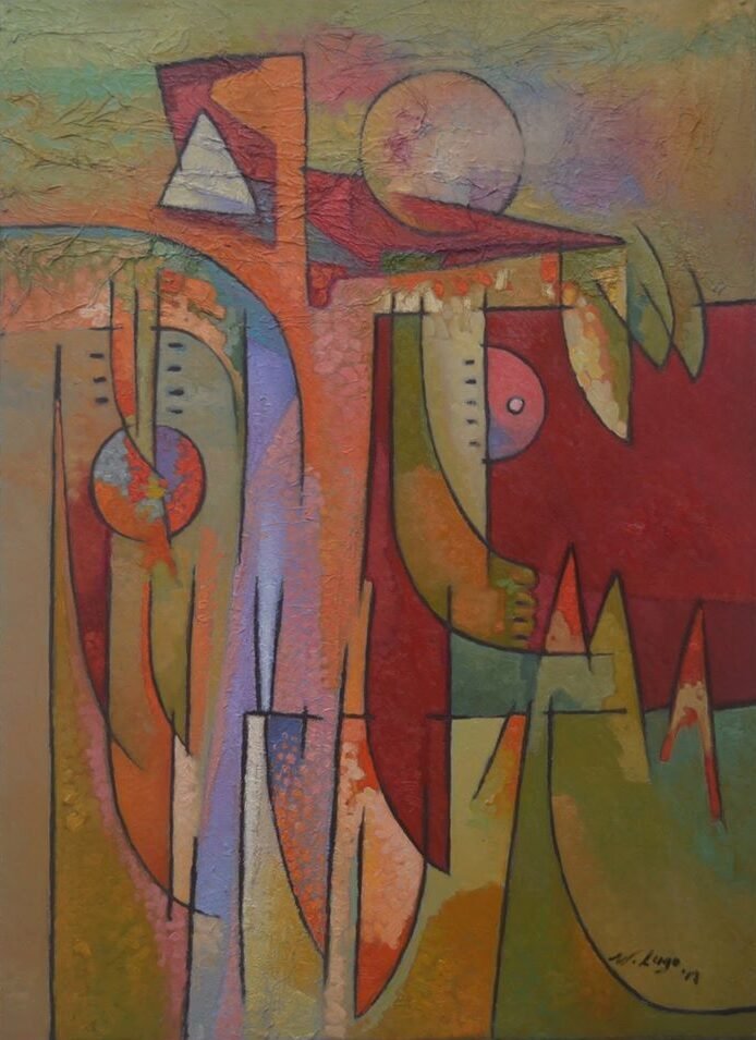Personaje con niño, óleo sobre tela de Wilmer Lugo